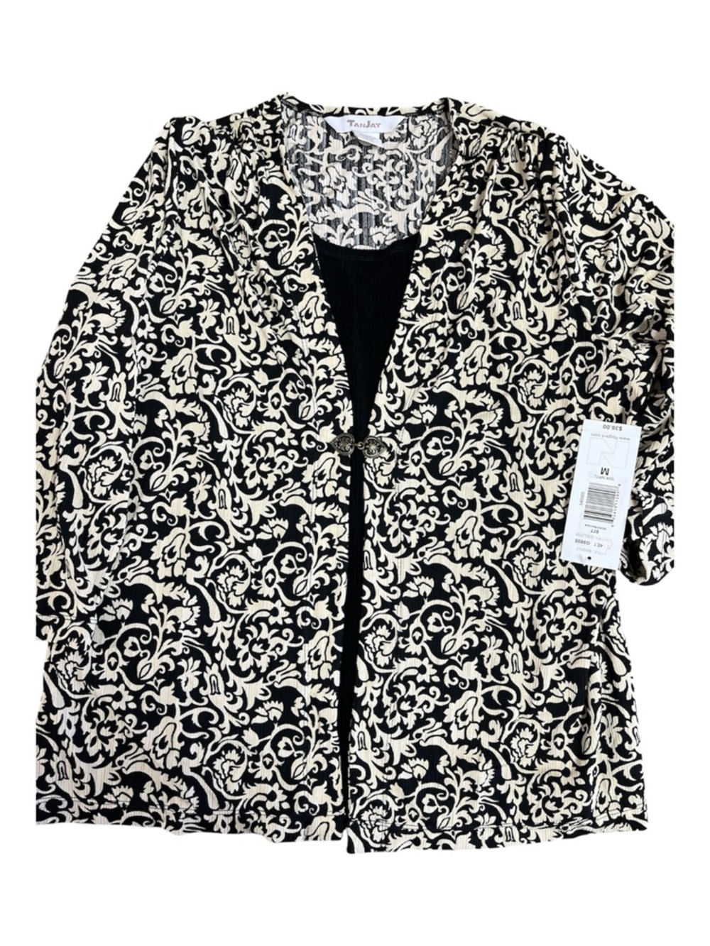 TanJay Women's 2-in-1 Layered Top Cardigan Set - Size M - Black & White Floral